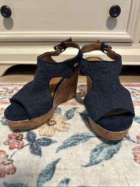 Jellypop Navy Lace Cork Wedge Sandals